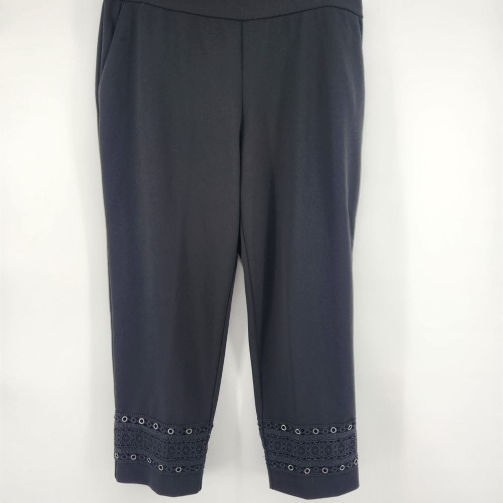 Dennis by Dennis Basso Black Eyelet Grommet Hem Crop Pants Womens Size LP
